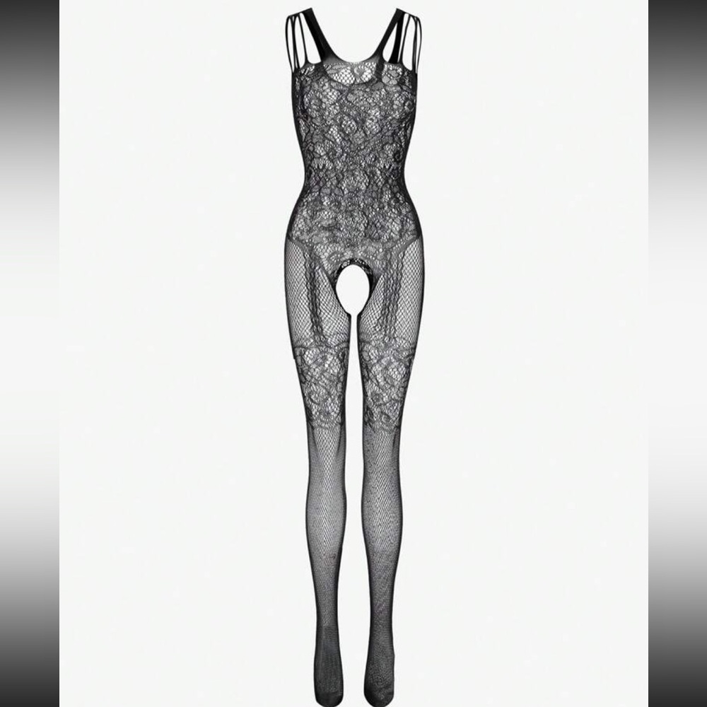 Black Hollow Out Pattern Sleeveless Fishnet Bodysuit